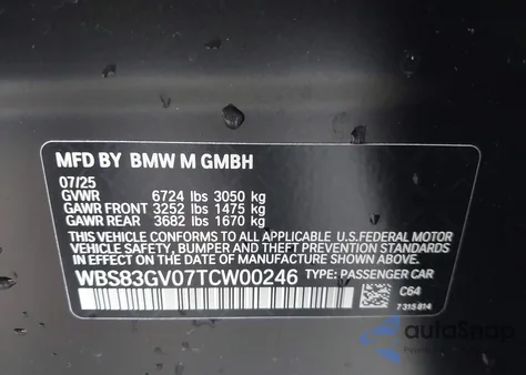 2026 BMW M5 Touring z USA, uszkodzony, nr VIN WBS83GV07TCW00246